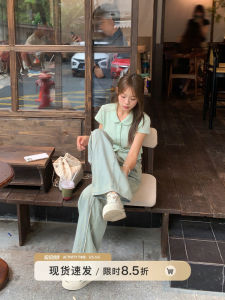 Summer Short Sleeve Knitted T-Shirt Womens Design Green Turn-down Collar Regular Fit Polyester Fiber Soft And Comfortable