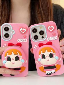 Korean Japanese Cartoon 3D Heart Shaped Extendable Silicone Phone Stand Protective Case for  15Pro New Model 12 Silicone 14Pro Cute 13 Anti Fall 11 Girl Protection