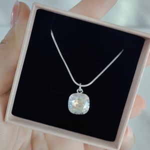 SO SEOUL Carina Cushion Square Moonlight Swarovski® Crystal Pendant Chain Necklace