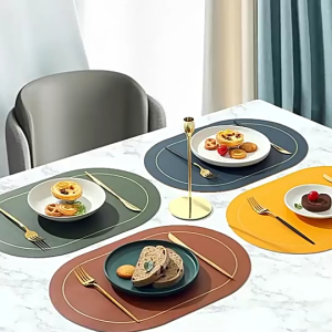 Nordic Style Double Side PU Leather Placemat Anti-slip Insulation Heat-Resistant Oil-proof Kitchen Dish Pad