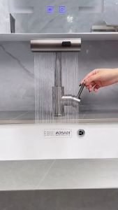 304 Stainless Steel 360° Rotatable 4-Mode Pull-Out Bathroom Faucet with Pressure Control and Spout Options