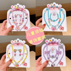 Cross-Border Childrens Jewelry Set Colorful Beads Bracelet Cartoon Hairband Earrings Princess Girls Accessories Necklace