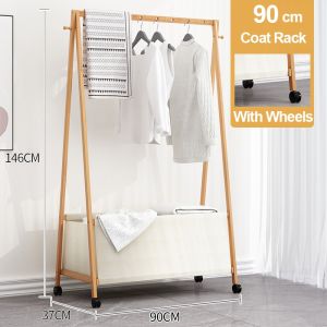 Penyangkut buluh Floor-Standing Foldable Clothes Rack Bamboo Clothes Hanger Bedroom Storage Simple Multi-Functional Stor