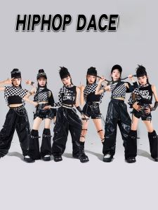Black Jazz Dance Performance Outfit Childrens Street Dance Clothing Set for Girls Trendy Polyester Fiber Performance Wear