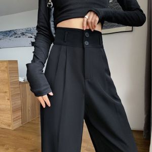 Black Wide Leg Pants Womens High Waist Drapey Suiting Summer plus Size Slimming Straight Loose 150 Small Figure Spring Autumn
