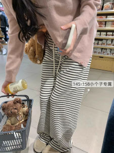 กางเกงขายาวทรงหลวมเอวสูงผ้าขนแกะลายทางสำหรับผู้หญิงในฤดูใบไม้ร่วงและฤดูหนาว กางเกงขายาวทรงหลวมสบาย ๆ สำหรับผู้หญิงไซส์เล็ก