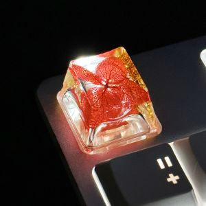1Pcs Translucent Epoxy DIY Keycap with Dry Flowers And Leaves Design Universal Cross Axis Mechanical Keyboard Accessory