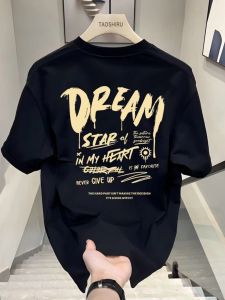 Áo Thun Nam Tay Ngắn in Chữ Graffiti American High Street Dáng Rộng Cổ Tròn Mùa Hè Thường Ngày Bằng Vải Cotton Kháng Khuẩn