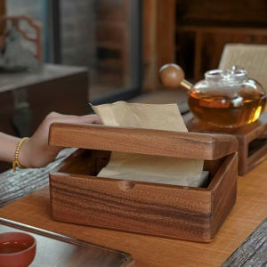 High-End Walnut Wooden Tissue Box Traditional Chinese Style Living Room Square Hollow out Solid Wood Tissue Box Family Use