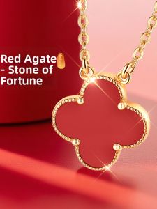 East Beauty | Silver Red Agate Four Leaf Clover Necklace