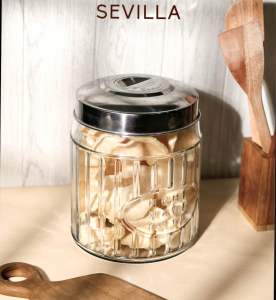 Toples kaca bulat Sevilla 55 liter tutup stainless kedap udara