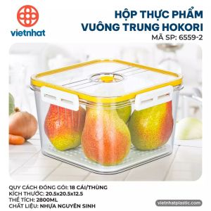 Sét 3 bộ hộp đựng thực phẩm vuông hokori có khay dáo nước nhựa cứng meka hàng Cao cấp việt nhật