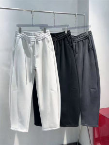 กางเกงลำลองชายผ้าขนแกะหนาทรงหลวมทรงเอวกลางฤดูใบไม้ร่วง/ฤดูหนาว กางเกงขายาวทรงหลวมสไตล์คู่รักแฟชั่น กางเกงขายาวทรงเอวกลาง