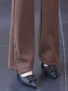 High Waist Bell Bottom Pants Womens Casual Elastic Slimming Spring Autumn New Style Coffee Color Korean Version Long Pants