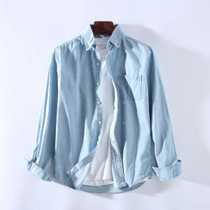 Áo Sơ Mi Denim Nam Thời Trang Mới 2025 Kiểu Dáng Ôm Body Tay Dài Chất Liệu Cotton Cổ Điển Đơn Hàng Nút Cổ Trụ.