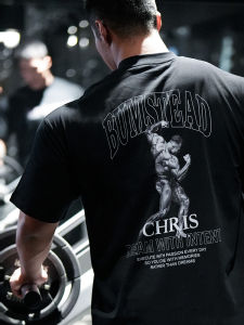 Chris New Arrival Heavy Weight Pure Cotton Short Sleeve Mens American Style Loose Half Sleeve Drop Shoulder Fitness Casual Print Sports T-shirt