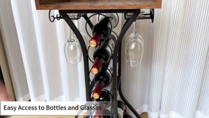 Wine Rack Freestanding Floor 14 Bottles Wine Rack Organizer Steel With Wooden Desktop Floor-Standing Wine Cabinet with Glass Holder Wine Bottle Holder for Home Bar Living Room Restaurants Dining Room