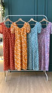 D11677 Indira Flower Slit Midi Dress