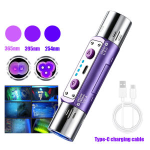 Longwave & Shortwave UV Lamps 365nm 395nm 254nm Minerals Phosphor Detector UVA UVC Blacklight LED Flashlight with ZWB3 Filte