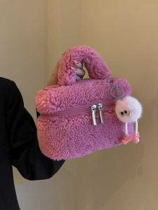 Fall Winter Plush Shoulder Handbag Womens Crossbody Bag Cute Soft Fur Velvet Bag Korean Style Single Shoulder Bag PU Leather