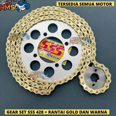 Gir Set SSS Gear Set SSS 428 Cbr Cb 150 R Megpronew Tiger Verza Megapro Sonic Supra Gtr Cb CB150 R Cb 150R Rantai Gold Merah Kuning Ungu Pink Hijau Ungu Orange Biru 428H 130L