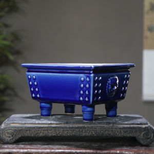 Rectangular Ceramic Bonsai Basin Animal Face Beast Button Drum Lilac Stove High Foot Tripod Purple Sand Flower Pot Japanese Traditional Classical