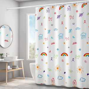 Bathroom Shower Curtain Partition Bathroom Mildew-Proof Suit Punch-Free Door Curtain Hanging Curtain High-End Water-Repellent Cloth Bath Curtain