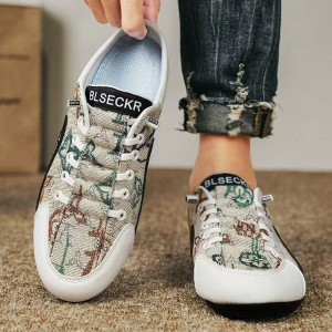 2025 Korean Slip On Shoes For Men Slippers Half Shoes For Men Breathable Half Loafers Rubber Shoes For Men Students