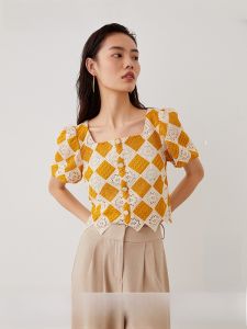 Vero Moda | Casual Summer Blouse Hook Knit Rhombus Square Neck