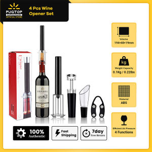 PUGTOP 4 Pcs Wine Opener Set Air Pressure Pump Bottle Opener Gift Box Includes Wine Opener Kit Vacuum Stopper and Wine Pourer Tool