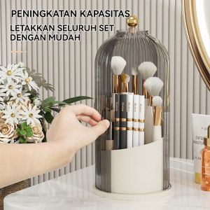 Tempat Kuas Rias Berputar 360° dengan Tutup Tempat Pensil Alis Lipstik Kotak Penyimpanan Eye Shadow Organizer Kosmetik Mewah Kotak penyimpanan tahan debu dan tahan air