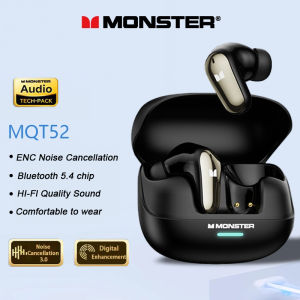 Monster | New Monster MQT52 TWS Wireless Gaming Headset Bluetooth 5.4 HIFI Stereo Music Earphones Talking Noise Canceling Earbuds