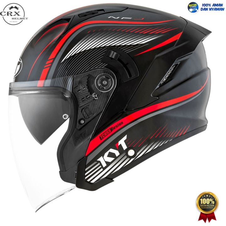 Helm half face kyt nfj motif radar black red fluo original terlaris