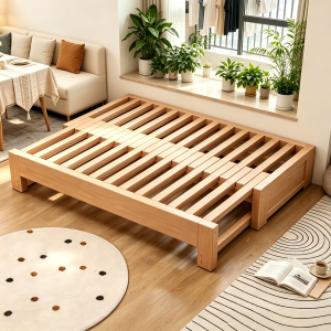 lron Poetry.PH  Expandable Solid Wood Bed Frame Pull Out Adjustable Size Wooden Platform Bed 800KG Load