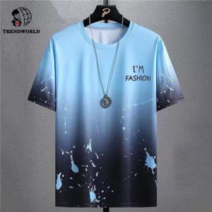 M-5XL Summer Gradient Round Neck Short Sleeve T-shirt for Mens Leisure