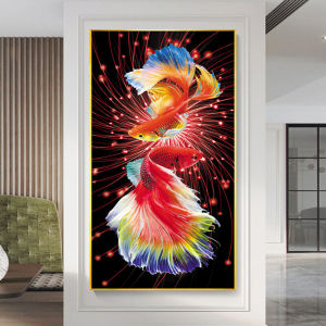 Cross Stitch Kit Modern Simple Style Cross Stitching Carp Fish Line Embroidery Small Piece Vertical Version for Living Room