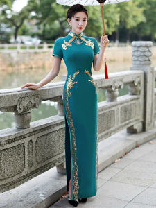 Elegant Young Style Cheongsam Performance Costume Stage Show Daily Wear for Middle-Aged Mothers plus Size Floral Print Cheongsam