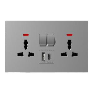 UK Standard Quick Charge USB 13A and Type C Outlet Grey