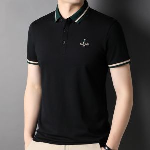 ROMON | Lormen Mens Pure Cotton Polo Shirt Summer Thin Ice Silk Casual Short Sleeve T-Shirt Mid-aged Dad Mens Fashion Loose Fit