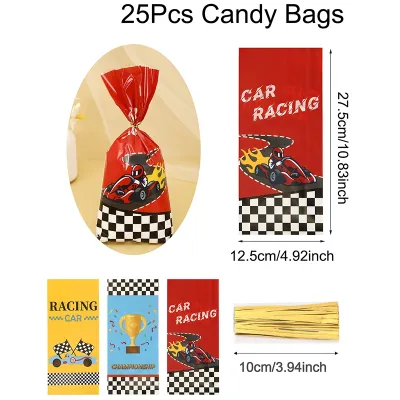 25/50pcs Racing Car Theme Gift Bags Race Car Party Supplies for Candy Gifts Goodies Treats Birthday Party Favor Candy Bags