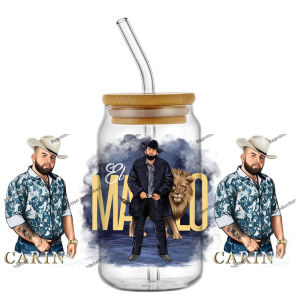 Popular Singer Christian Nodal Mariachi 16oz UV DTF 3D Sticker Fashion Decals Waterproof Wraps Glass Can Cups Creative Craft DIY
