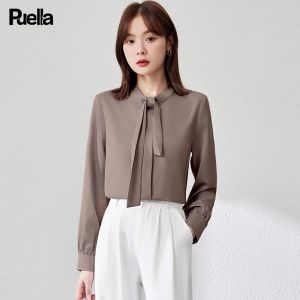 puella | Tie-neck Pure Color Versatile Simple Fashion Womens Shirt