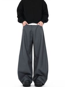 กางเกงขายาวทรงหลวมสไตล์อเมริกันย้อนยุคสีดำสำหรับผู้ชายและผู้หญิง กางเกงขายาวทรงตรงลำลอง CleanFit ทรงหัวเข็มขัด