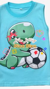 Kaos Kutung / Singlet Anak Bahan Katun untuk Anak Usia 1-6 Tahun Motif Dino Warna Biru Muda