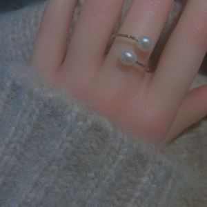 Original Niche Light Luxury Fashionable Natural Freshwater Pearl 14K Gold Injection Simple Open Ring Ring White No Fading
