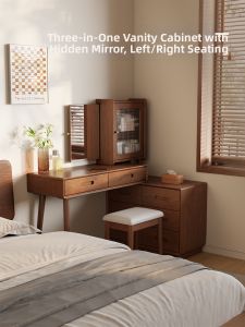 DONGMU | Corner Makeup Vanity and Desk Combo Hidden Makeup Table