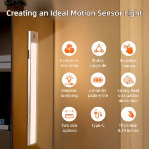 Dimmanle Led Cabinet Light Motion Sensor Lights Usb Rechargeable Wireless Automatic Wardrobe Lamp 20cm 40cm