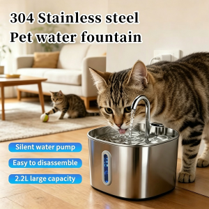 2L Stainless Steel Pet Water Fountain Automatic Circulating Cat Water Dispenser Visible Water Level Low Noise USB Drinking Bowl