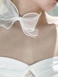 สร้อยคอรูปตัวจีนไข่มุกเซ็กซี่สำหรับผู้หญิง พร้อมโบว์ผูกขนาดใหญ่ สร้อยคอแบบช็อคเกอร์ ประดับเครื่องประดับงานปาร์ตี้