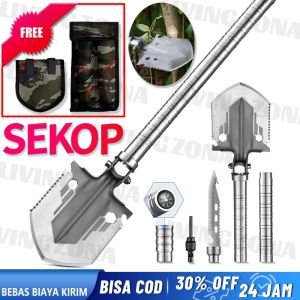 Sekop Alat Berkemah Multifungsi Portabel Lipat Pisau Cangkul Palu Saw Cut Peluit